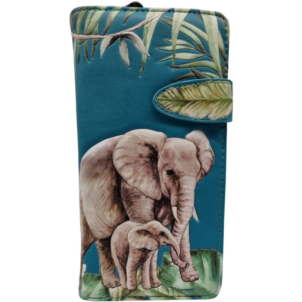 Elephant Teal Large Zip Wallet