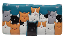 Cat Crowd Teal Large Zip Wallet