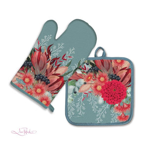 Oven Mitt Pot Holder Set - Festive Bouquet