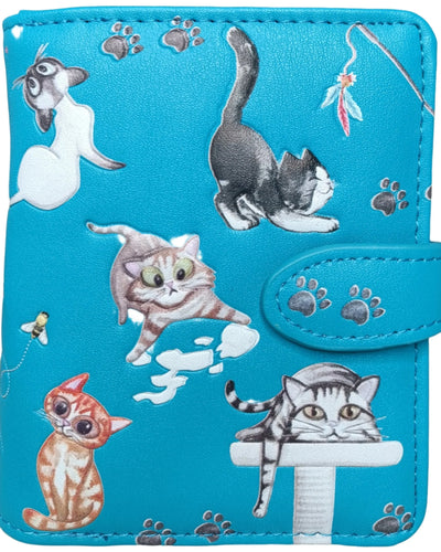 Playful Cats Aqua Small Zip Wallet