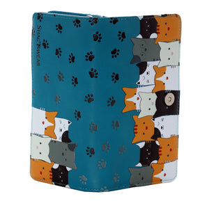 Cat Crowd Teal Large Zip Wallet