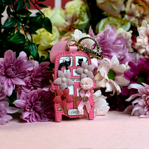 Pink Ribbon Foundation - London Cats & Corgis Floral Pink Bus Key Charm - LAST ONE!