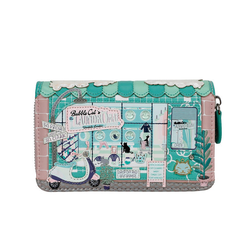 Bubble Cats Laundromat - Medium Ziparound Wallet