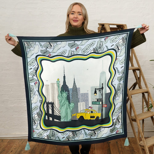 New York Cats and Corgis Large Square Scarf