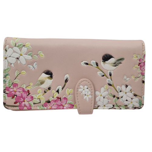 Chickadee Garden Pink zip Wallet