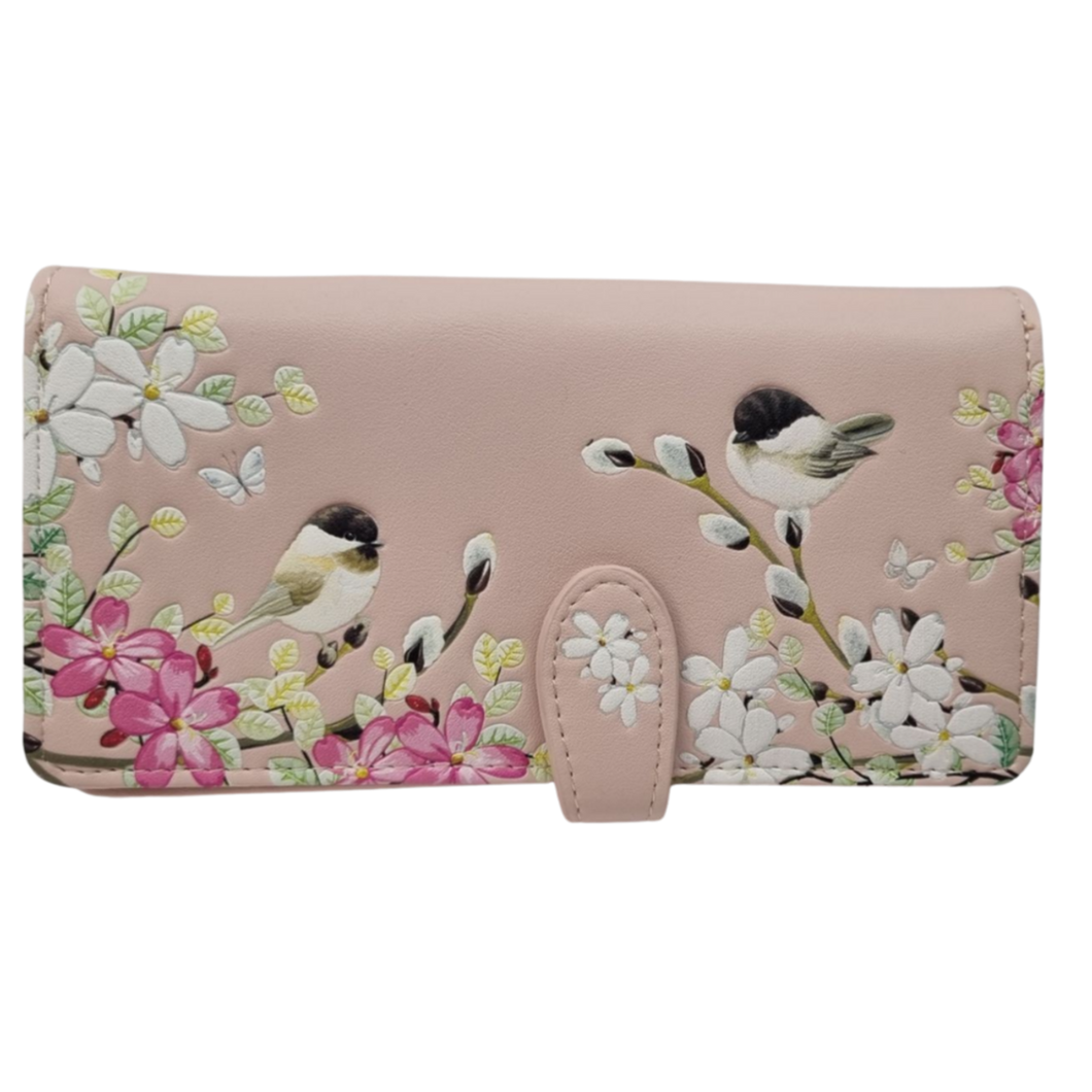 Chickadee Garden Pink zip Wallet