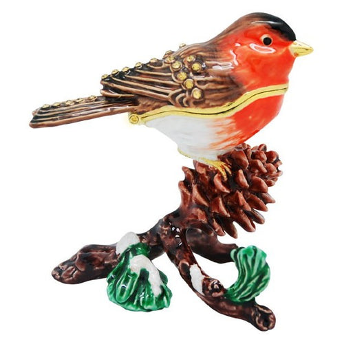 Robin On Pinecone Trinket Box