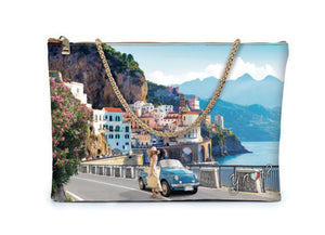 Amalfi Coast Large Clutch with Detachable Chain Strap!