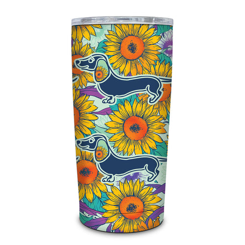 Stainless Steel Travel Mug - Sunflower Dachshund