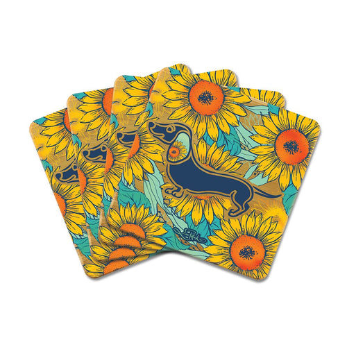 Lisa-Pollock-Sunflower-Dachshund-Coaster-Set