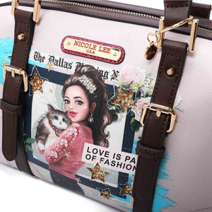 Fashion Love Cat Print Compact Boston Bag