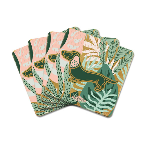 Lisa-Pollock-Jungle-Leaves-Dachshund-Coaster-Set