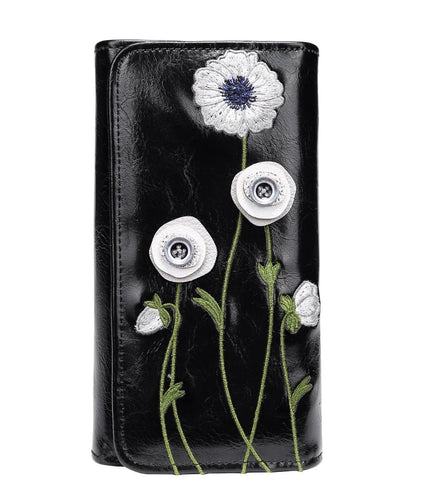White Poppy Flap Front Wallet